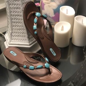 “OKAL” sandals w/ Turquoise Stones